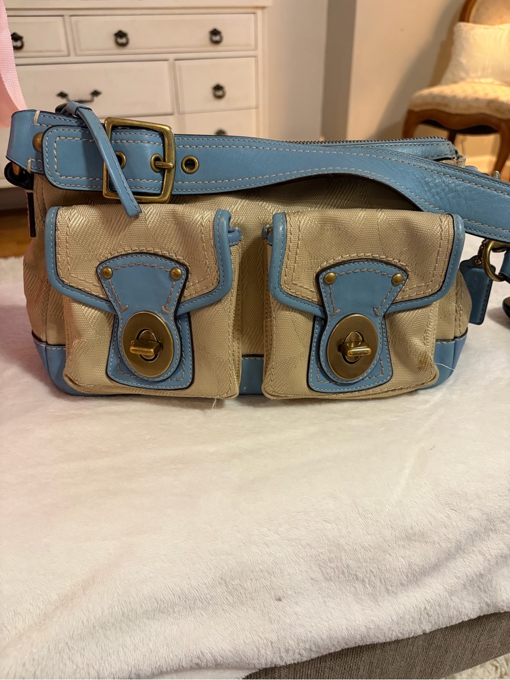Coach Blue and Beige hand Bag
